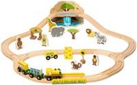 BigJigs Safari train wooden toy set - 38 pieces - colourful