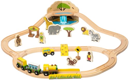 BigJigs Safari train wooden toy set - 38 pieces - colourful
