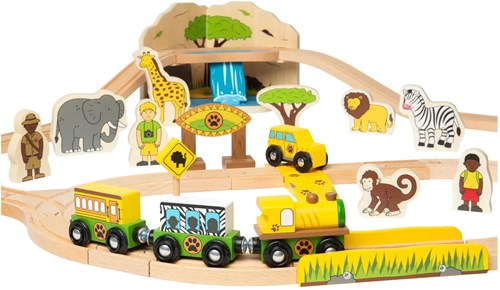 BigJigs Safari train wooden toy set - 38 pieces - colourful-2