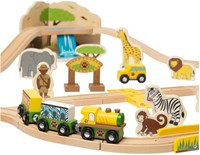 BigJigs Safari train wooden toy set - 38 pieces - colourful-3