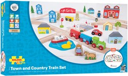 BigJigs wooden train set city and countryside - 101 piece toy