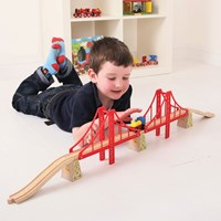 BigJigs wooden train track double suspension bridge red - toy bridge-3