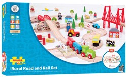 BigJigs wooden countryside train set - toy railway and road track