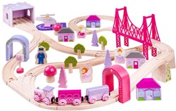 BigJigs wooden train set fairy town - toy train pink purple