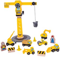 BigJigs wooden crane construction vehicles - 13-piece play set