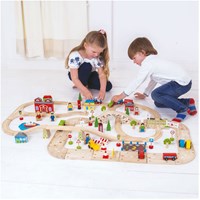 Bigjigs wooden city train set and car set - 110 piece toy-3