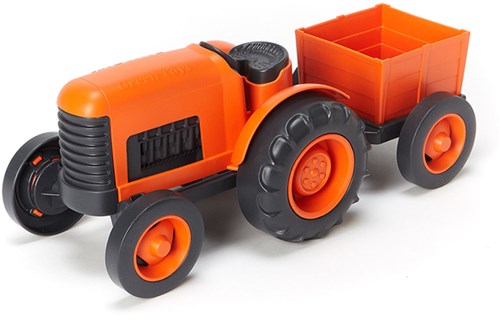 Green Toys tractor sustainable toy orange with trailer-2