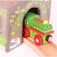 BigJigs Wooden Train Tunnel - T-Rex dinosaur toy-2