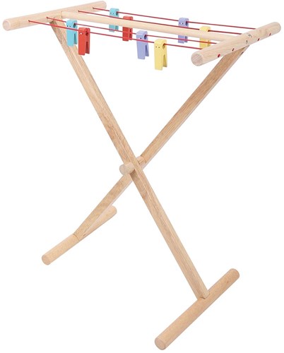 BigJigs wooden clothes airer toy - colourful drying rack for kids-2