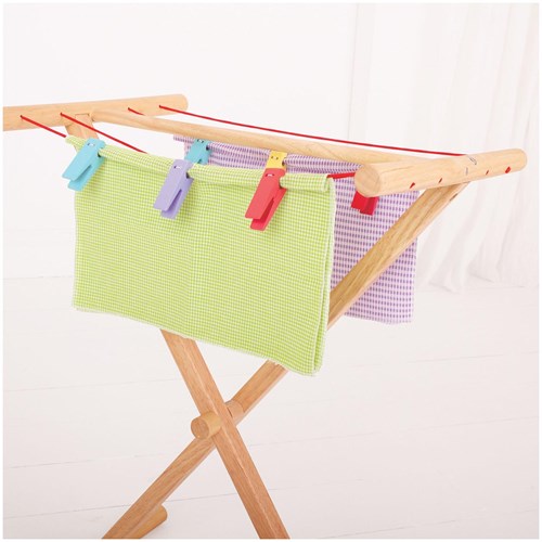 BigJigs wooden clothes airer toy - colourful drying rack for kids-3