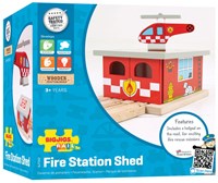 Bigjigs wooden train set fire station with helicopter landing pad