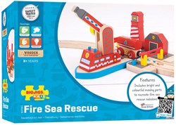 BigJigs wooden fire rescue station train set toy