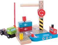 BigJigs wooden container shipping yard train set - sustainable toy-2