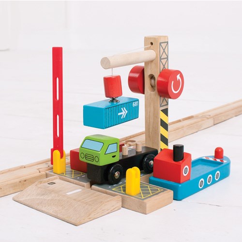 BigJigs wooden container shipping yard train set - sustainable toy-3