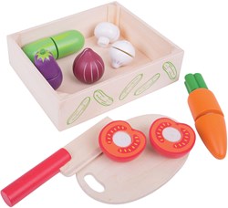 BigJigs wooden toy vegetable crate cutting set
