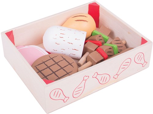 BigJigs wooden toy meat crate playset for kids kitchen