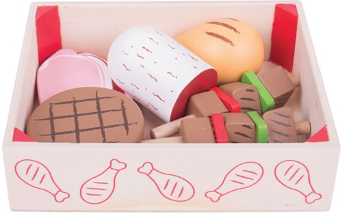 BigJigs wooden toy meat crate playset for kids kitchen-2