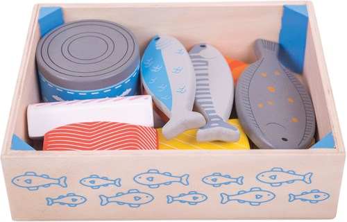 BigJigs wooden toy crate with fish - play kitchen accessory-2