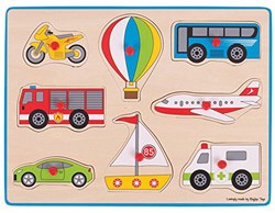 Bigjigs Wooden Knob Puzzle Vehicles - 9 pieces
