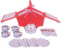 BigJigs tea set picnic basket - spotted toy tea set for kids