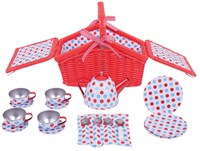 BigJigs tea set picnic basket - spotted toy tea set for kids-2