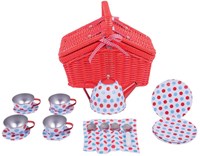 BigJigs tea set picnic basket - spotted toy tea set for kids-3