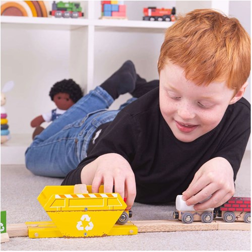 BigJigs train accessory recycling container - wooden toy for train sets