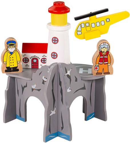 BigJigs wooden train Lighthouse 4-way tunnel accessory for kids