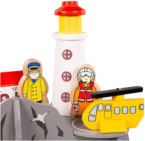 BigJigs wooden train Lighthouse 4-way tunnel accessory for kids-2