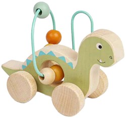 BigJigs wooden toy push along Diplodocus with bead frame