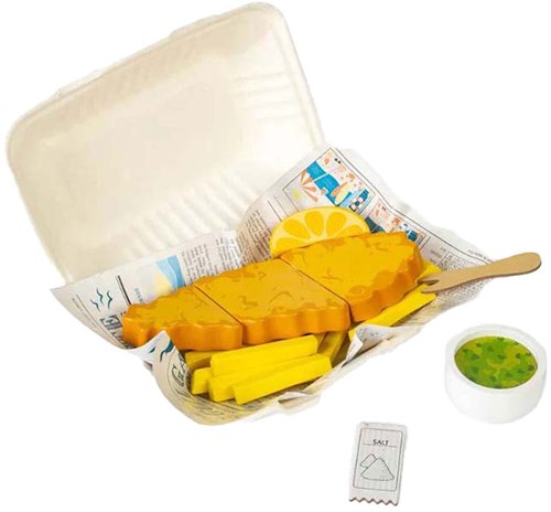 BigJigs wooden toy fish and chips set - 26 pieces - FSC wood