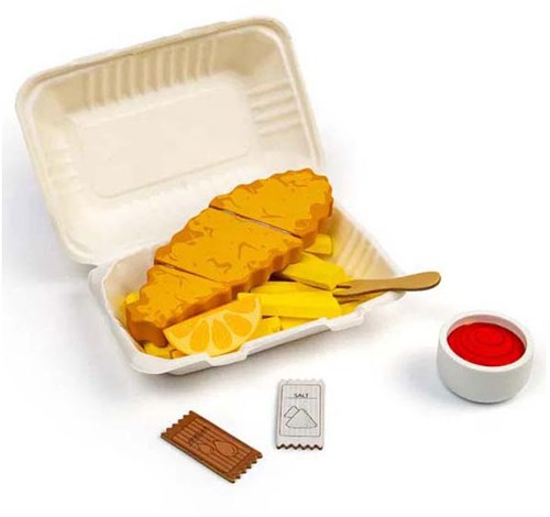 BigJigs wooden toy fish and chips set - 26 pieces - FSC wood-3