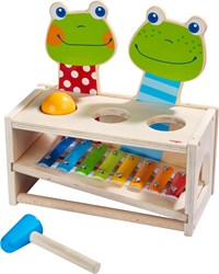 Haba musical hammer bench wooden toy frog concert with metallophone