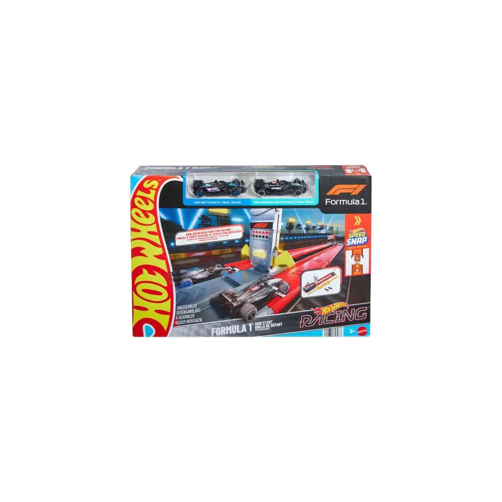 Hot Wheels toy Formula 1 racetrack with 2 die-cast F1 cars