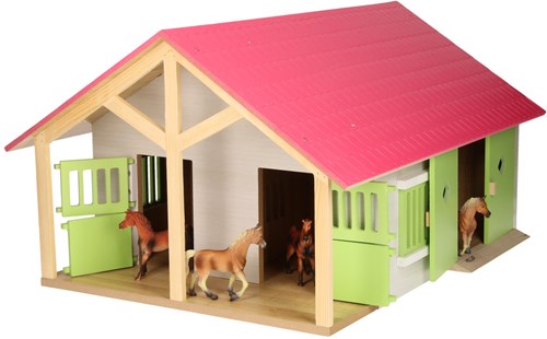 Horse stable wooden toy pink with 2 stalls and storage - 1:24 scale-3