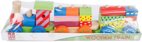 Wooden train toy with activity wagons, 3-piece, colorful for toddlers