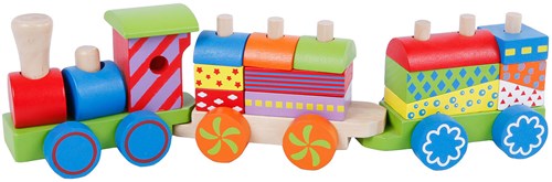 Wooden train toy with activity wagons, 3-piece, colorful for toddlers-2