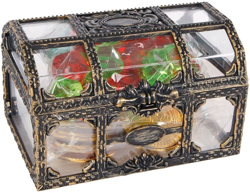 Pirate treasure chest toy with coins and gems 61-piece cardboard