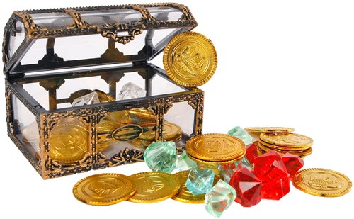 Pirate treasure chest toy with coins and gems 61-piece cardboard-2