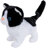 Interactive walking plush cat black white 15.5cm toy kitten-2