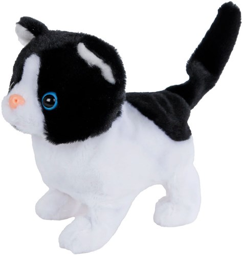 Interactive walking plush cat black white 15.5cm toy kitten-2