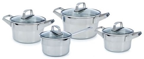 BK Premium+ cookware set 4-piece stainless steel safe pouring system silver