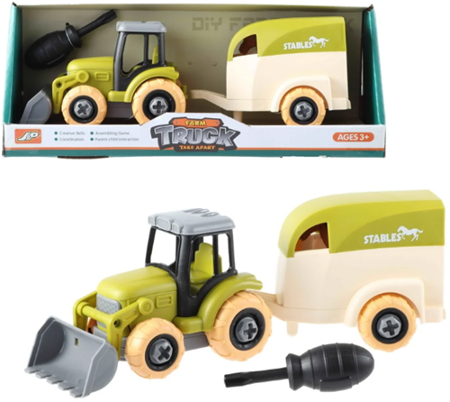 Kidsfun tractor toy with horse trailer and horse 26 cm white