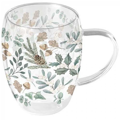 Ambiente double-walled tea glass 350ml leaves design transparent glass