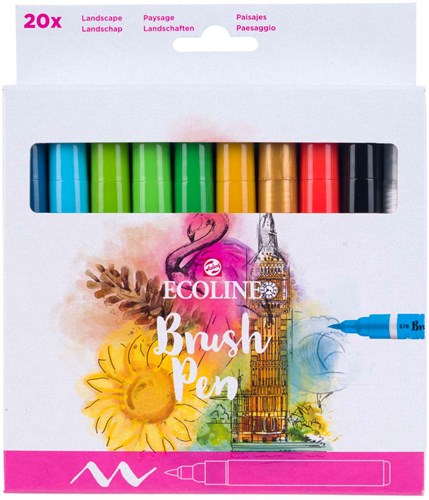 Bruynzeel brush pen set landscapes - 20 colours - ecoline