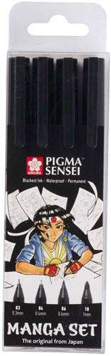 Sakura Manga drawing pens set - Unique Pigma Sensei 4 pieces black