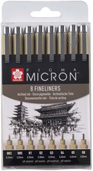 Sakura fineliners black set - Pigma Micron case 8 pieces black