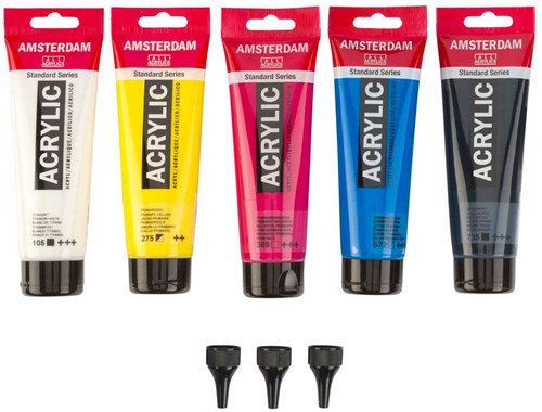 Bruynzeel acrylic paint set painting 5 colours 120ml + dosing caps-2