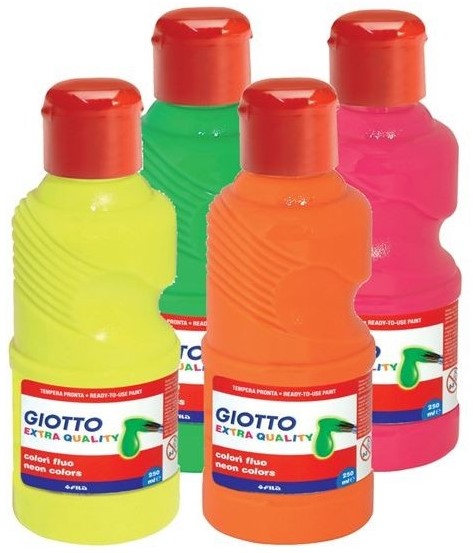 Giotto Assortment 4 Bottles 250ml 4 Colored Ass Poster Paint Fluo Planet Happy Eng
