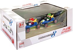 Super Mario toy race cars pull-back Mach 8 twin pack Mario Luigi